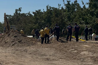 The scene of a trench collapse September 18 that killed Pablo Gomez, 34, in Hickman, California, the third trench death in the state in less than two months and the fourth since May 19.