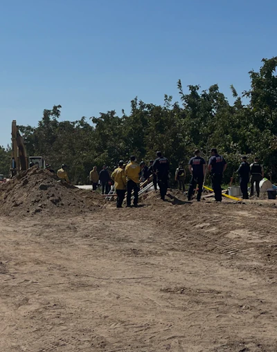 The scene of a trench collapse September 18 that killed Pablo Gomez, 34, in Hickman, California, the third trench death in the state in less than two months and the fourth since May 19.