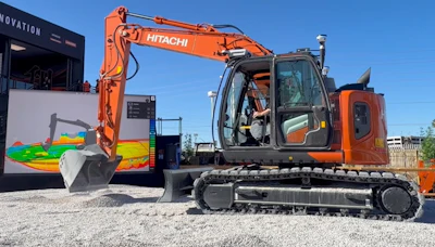 Hitachi’s ZX135US-7 excavator was equipped at ConExpo 2026 with a Gravis Robotics retrofit kit allowing it to switch from human operator to autonomous operation in minutes.