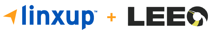 Linxup and LEEO partnership logo combining blue arrow icon with black text and yellow circular element