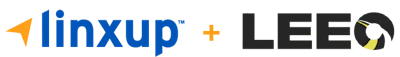 Linxup and LEEO partnership logo combining blue arrow icon with black text and yellow circular element