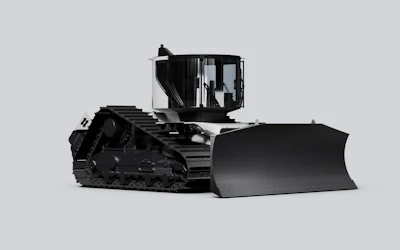 Black tracked lumina moonlander bulldozer with front plow blade on white background