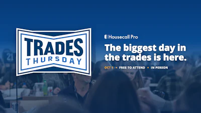 Trades Thursday event promotion by Housecall Pro featuring blue badge logo with event details for October 1st