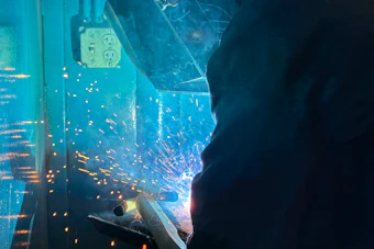 A South Texas Vocational Technical Institute student demonstrates welding abilities.