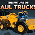 Yellow and black John Deere articulated dump truck with 460 capacity in urban setting