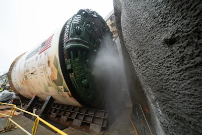 NASA spacecraft capsule undergoing water spray testing against concrete wall with yellow safety barriers