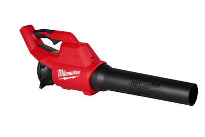 Milwaukee red and black cordless handheld leaf blower with ergonomic grip